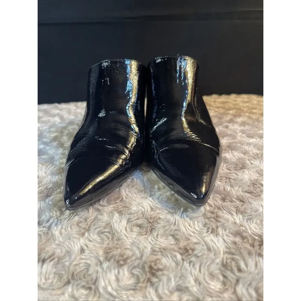 Free People Women’s Black Patent Leather Heeled Mules Size 37 Made In Spain